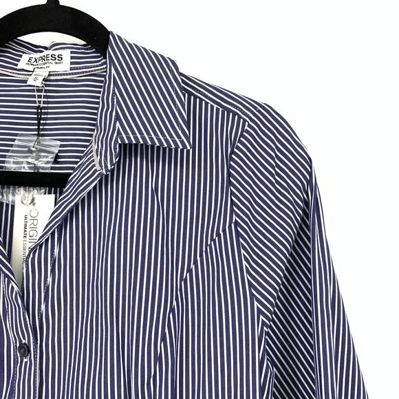 Express Ultimate Essential Shirt Womens Sz M Original Fit Blue White Striped NEW - Picture 3 of 7
